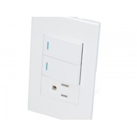 Placa con 2 apagadores 1 contacto blanco 1/3 Surtek.